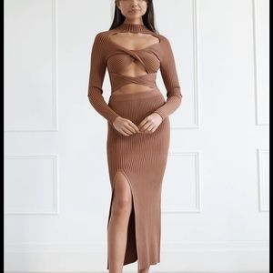 Brown ribbed knit set